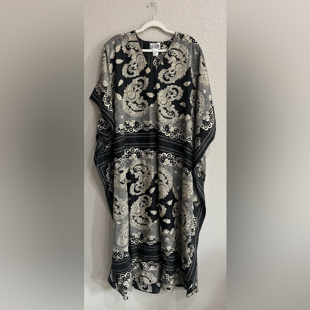 Vintage 80’s Sant’e Black Tan Lace Pattern Kaftan Dress Size OS